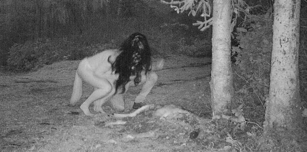 CCTV captures topless women feeding on a deer carcass in Canada