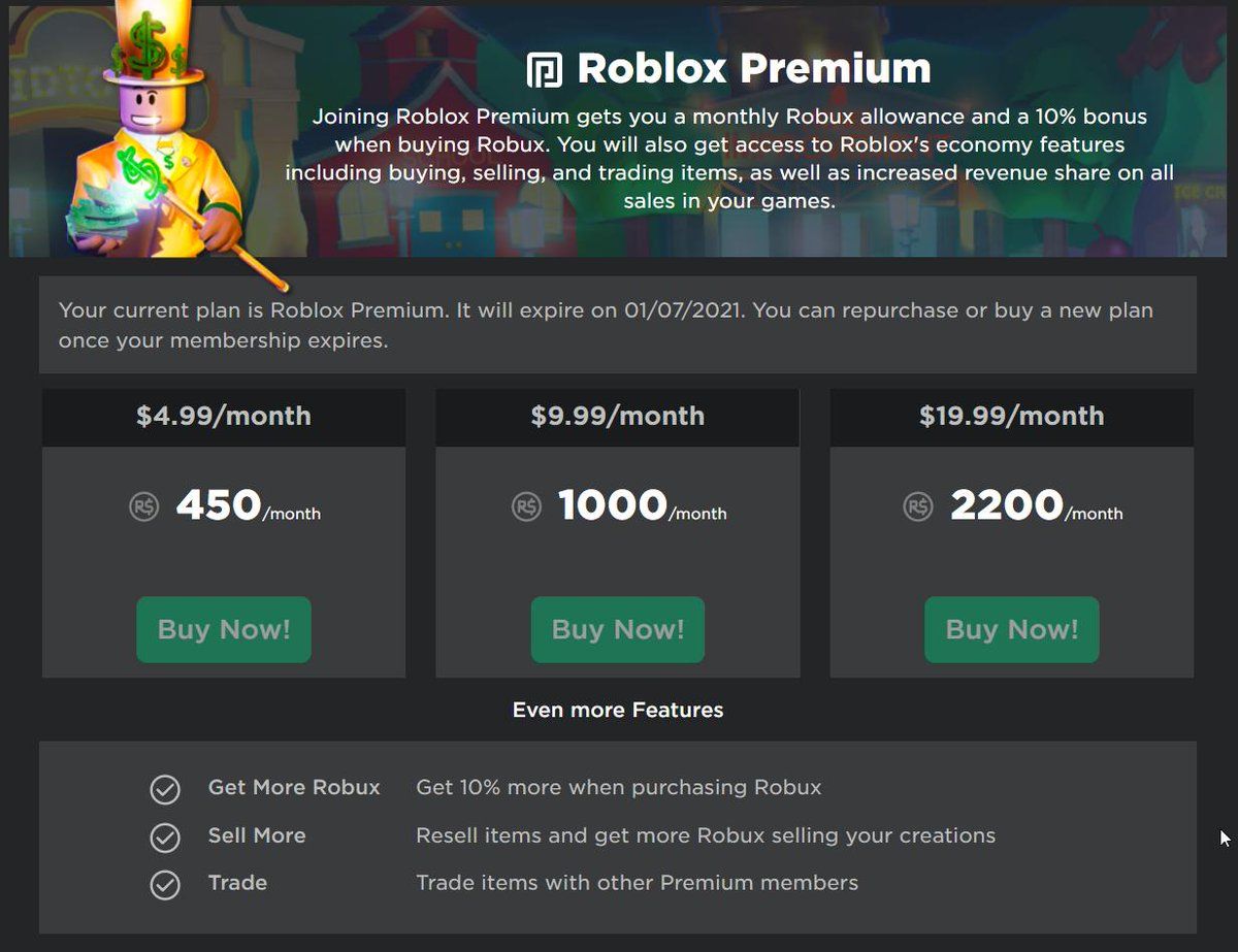 Roblox Premium membership plans