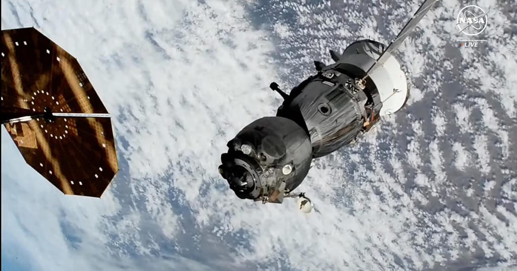 Russian Soyuz spacecraft brings cosmonaut,  Belarusian astronaut, and NASA crew member back to Earth