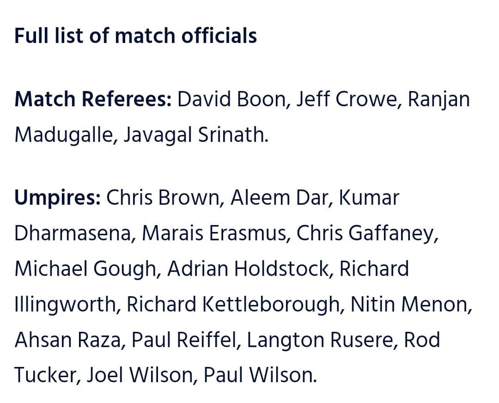 Here is the complete list of match officials for T20 World Cup