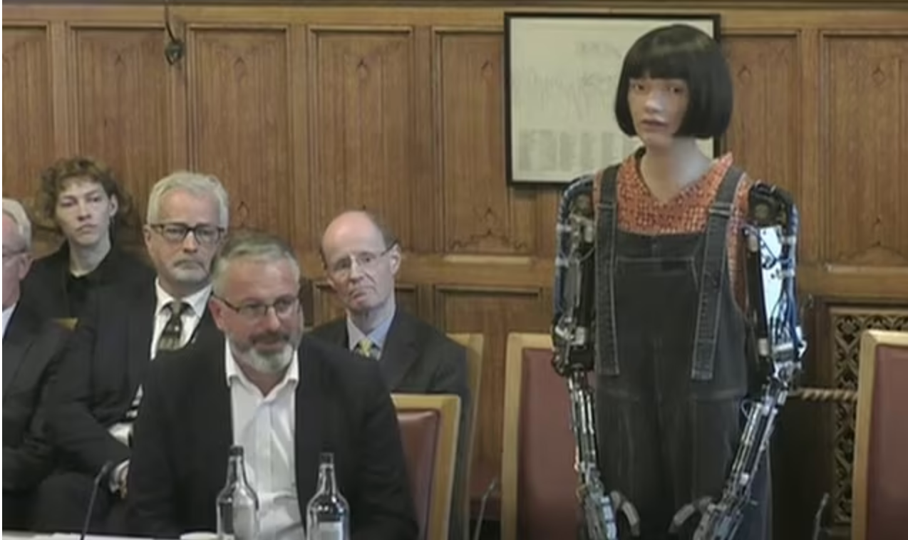 Robot, Ai-Da, addresses UK Parliament, says ‘Although not alive, I can still create art’