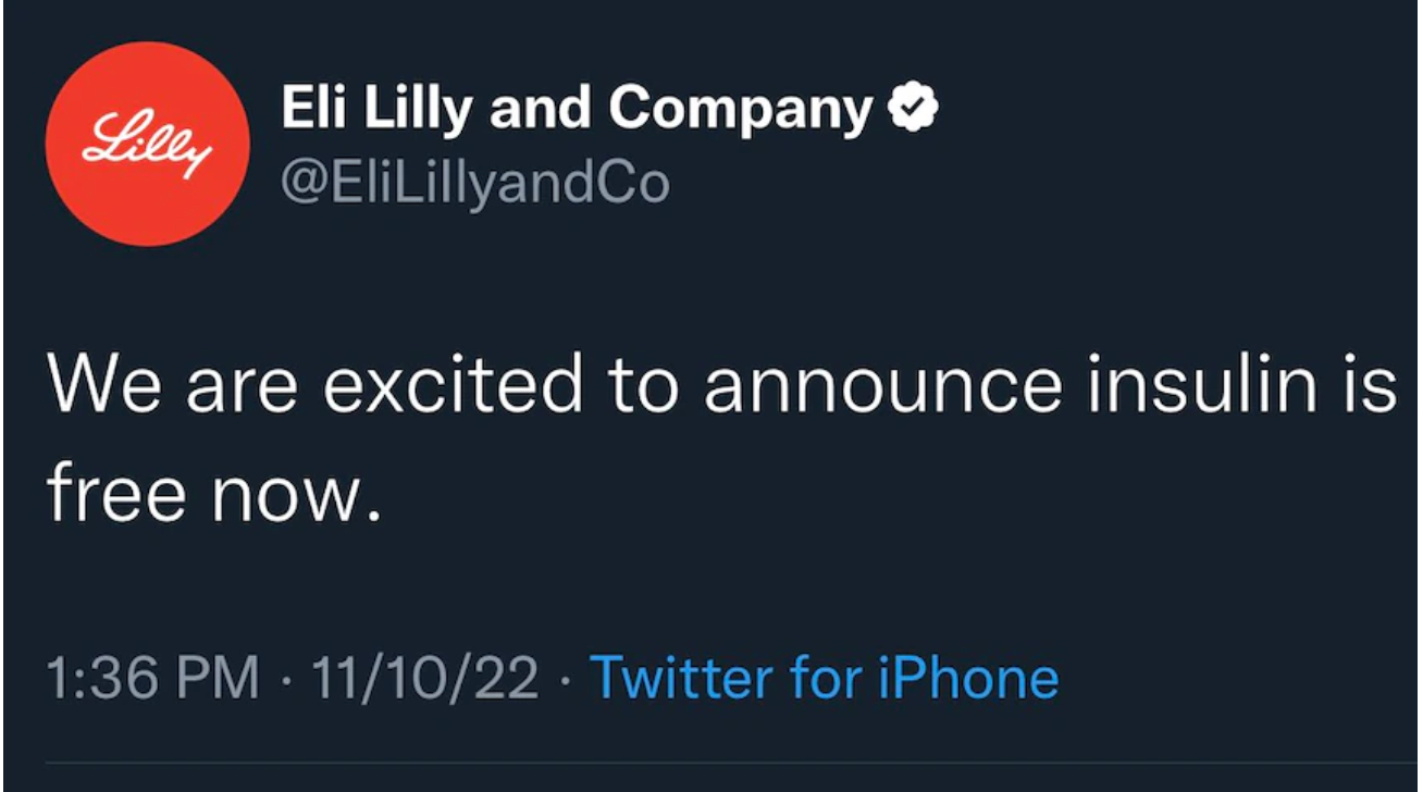 Pharmaceutical giant Eli Lilly loses $15 billion in market cap after a tweet by fake account with $8 blue tick