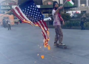 Watch: Pro-Palestinian protesters burn the American flag in NYC and chant ‘death to America’
