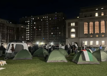Pro-Palestine students occupy the front lawn of Columbia University