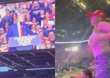 Watch: The OnlyFans model who flashed at the NYC-Dublin portal flashes 'for Trump' at his Long Island rally