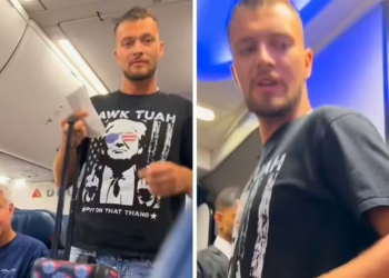 Watch: MAGA supporter removed from Delta Airlines flight for wearing Hawk Tuah shirt