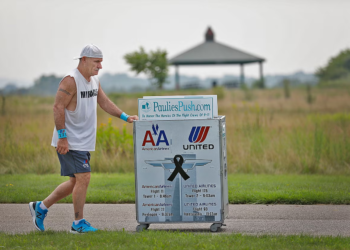 Former flight attendant pushing beverage cart from Boston to NYC in 9/11 tribute
