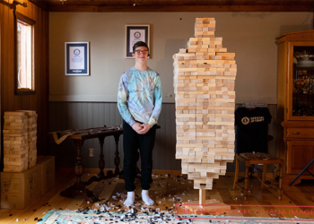 Watch: Canadian teen sets Guinness World Record by stacking 1,840 Jenga blocks on single block