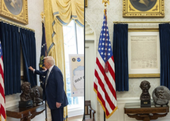 Trump hangs framed copy of Declaration of Independence in Oval Office, sparking curiosity