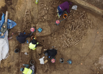 Workers excavate a 1st-century AD Roman mass grave in Vienna’s Simmering district, Nov. 7, 2024. (AP)