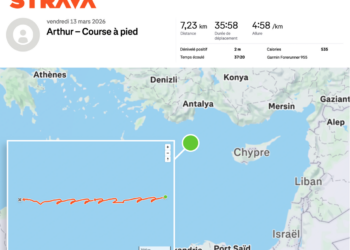 Arthur's Strava profile was set to public. The fitness app recorded his GPS coordinates in near-real time and published them as a map showing a distinctive back-and-forth jogging route, barely 300 meters wide, tracing the unmistakable outline of a carrier flight deck.
