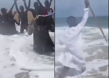 Watch: Nigerian Pastor Tries to “Part the Sea” Like Moses — Then a Wave Knocks Him Off His Feet