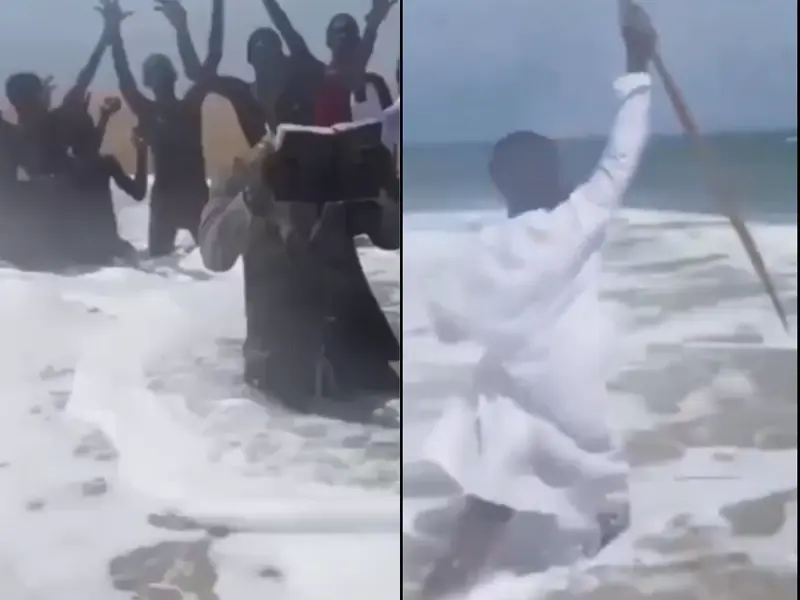 Watch: Nigerian Pastor Tries to “Part the Sea” Like Moses — Then a Wave Knocks Him Off His Feet