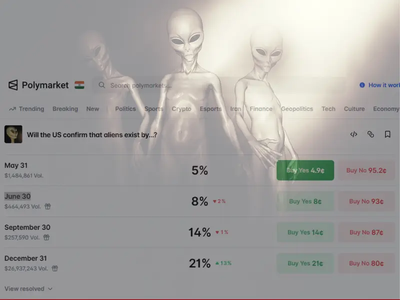 Polymarket Bets on Aliens Surge as Trump Teases UFO Files Release