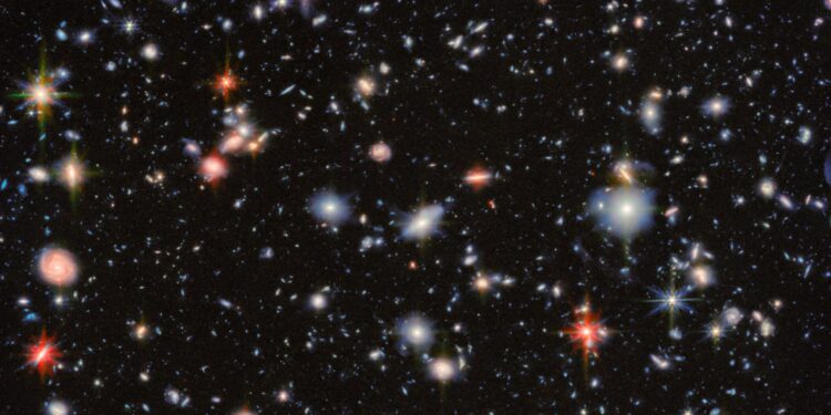 James Webb Space Telescope view of the Hubble Ultra Deep Field, showing thousands of distant galaxies