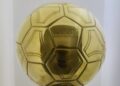 The gold ball of Cristiano Ronaldo's 2008 Ballon d'Or trophy on display at the Real Madrid Museum in Madrid