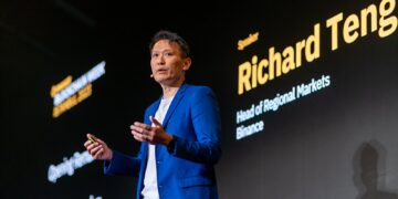 Richard Teng, now Binance's co-CEO, speaks on stage at Binance Blockchain Week in Istanbul in 2023