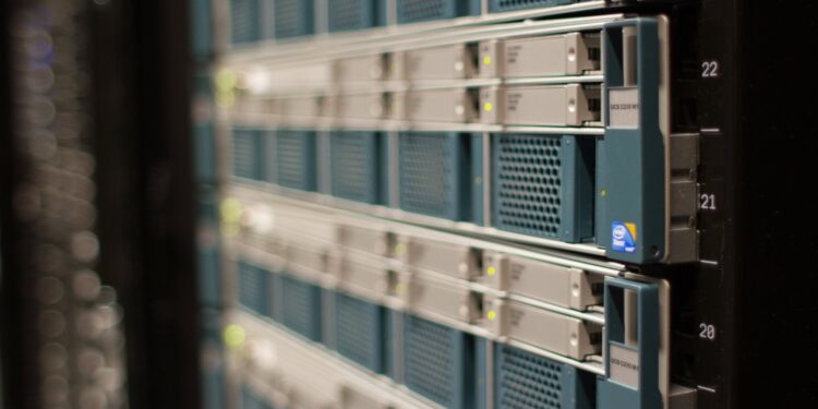 Rack-mounted servers with numbered slots in a Wikimedia Foundation data center
