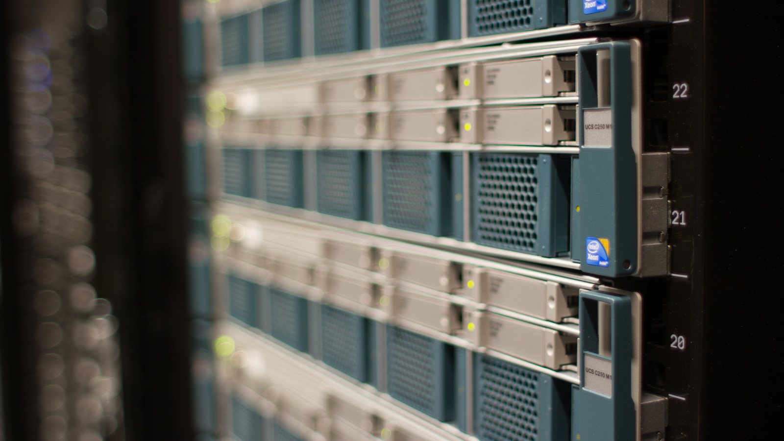 Rack-mounted servers with numbered slots in a Wikimedia Foundation data center