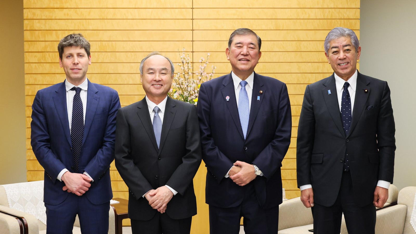 SoftBank Group founder Masayoshi Son and OpenAI chief executive Sam Altman with then Japanese Prime Minister Shigeru Ishiba in Tokyo