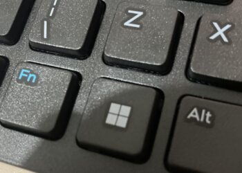 Close-up of a black keyboard showing the Windows key between the Fn and Alt keys, below the Z and X keys