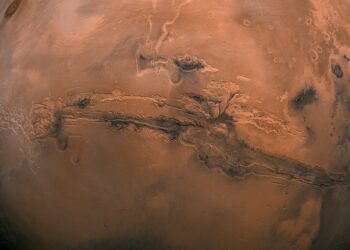 Global view of Mars showing the Valles Marineris canyon system