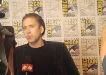 Nicolas Cage speaking to reporters at San Diego Comic-Con in 2011
